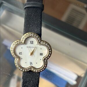 Heidi Daus Gold and Black Floral Accent Watch